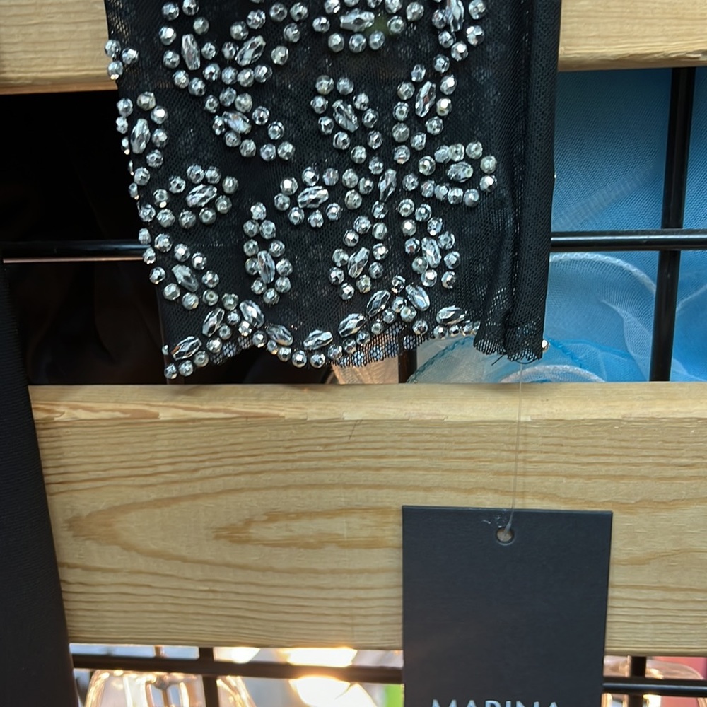 NWT,Marina dress Raglan Beaded Mesh Long Sleeve Crew Neck Jersey Sheath Gown - Picture 17 of 17